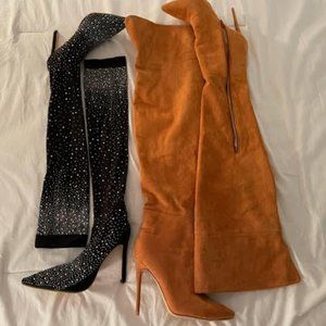 Lot of 2 PAIRS 5" Heel Thigh High Over the Knee Great Fall color, super hot US 9